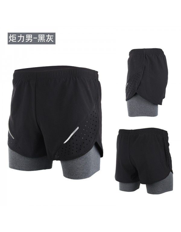 Summer Double-layer Men's Running Shorts Quick-drying Anti-running Sports Shorts Fitness Marathon Shorts 