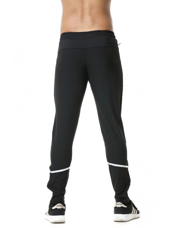 Black Men's Sports Leggings Long Pants with Hem Zipper Pocket Zipper