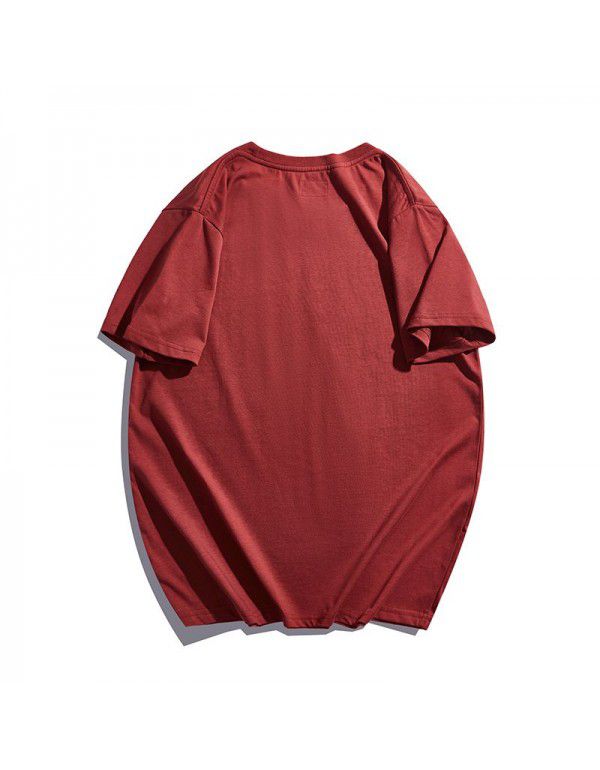 Amei khaki retro China-Chic nostalgic red short sleeve round neck T-shirt solid cotton half sleeve fashionable men