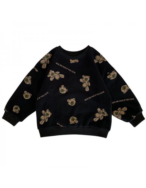 Boys' Sweater Spring and Autumn Cartoon Print Long Sleeve T-shirt Children's Korean Underlay Shirt Top