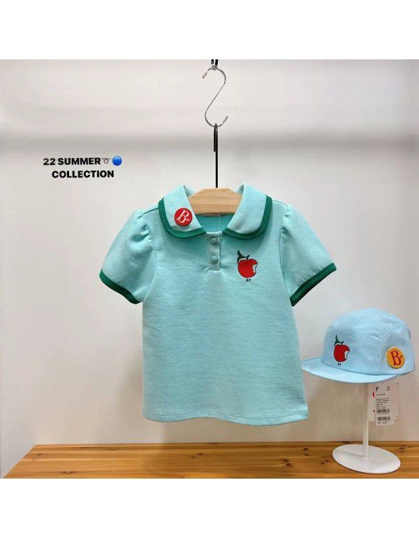 Summer New Children's Casual Short Sleeve T-shirt Kids' Apple Embroidery Polo Shirt 