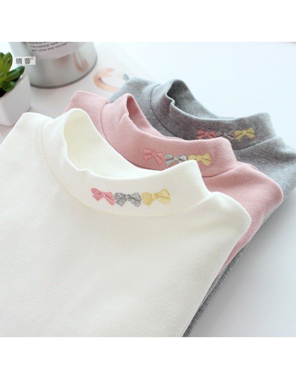 Children's cotton bottom shirt, girl's half-high n...