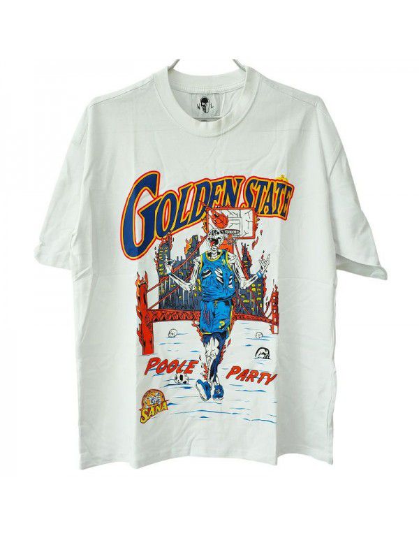 Loose Fashion Short Sleeve Golden State Theme Skull Print Men's Large T-shirt