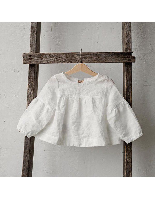 Girls' Top Autumn New Cute Foreign Fashionable Baby Doll Shirt Sen Cotton Linen Long Sleeve T-shirt Children's Wear