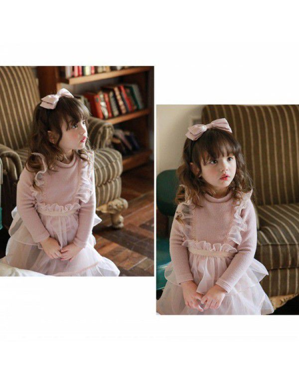 Autumn and winter style Strawberry Shan Korean children's dress girls' fake two pieces of lace foreign fairy gas plush T-shirt pre-sale 