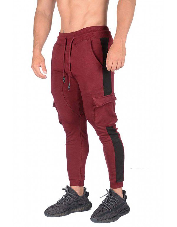 Men's casual sports pants European and American style color contrast pocket slimming gym sports pants men 