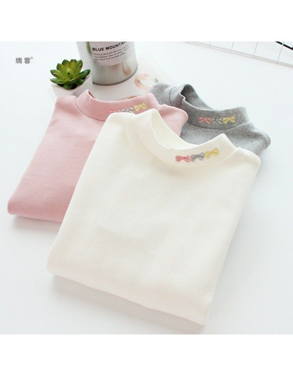 Children's cotton bottom shirt, girl's half-high neck T-shirt, medium and large children's versatility, autumn clothes, thick autumn and winter style 