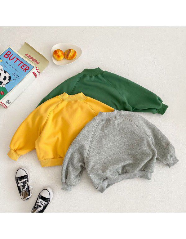 Children's plush sweater Boys and girls' thermal T-shirt Korean version round neck pullover cartoon lion head top