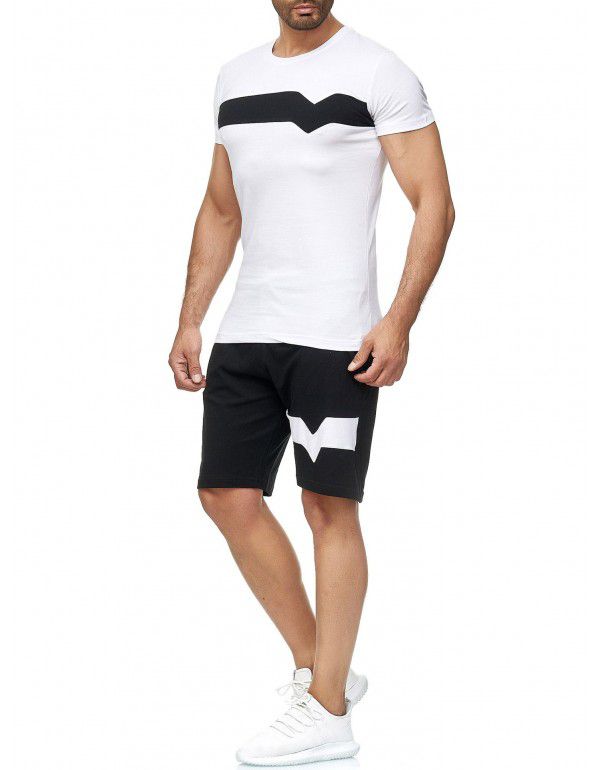 New men's summer sports suit men's short sleeve short cotton color contrast casual sports suit men 