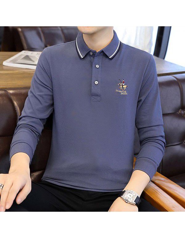 Cotton Dad Long Sleeve T-shirt Men's Autumn Loose Casual Bottom Shirt Middle-aged Polo Shirt Autumn Clothing