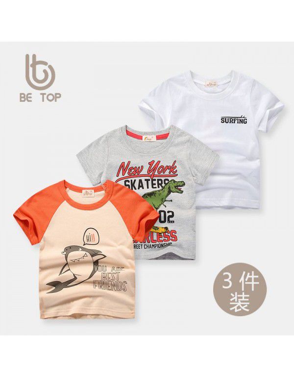 Summer Korean Children's Short Sleeve T-shirt Boys' Cotton 3PK Children's 3PK Set Girls' Top