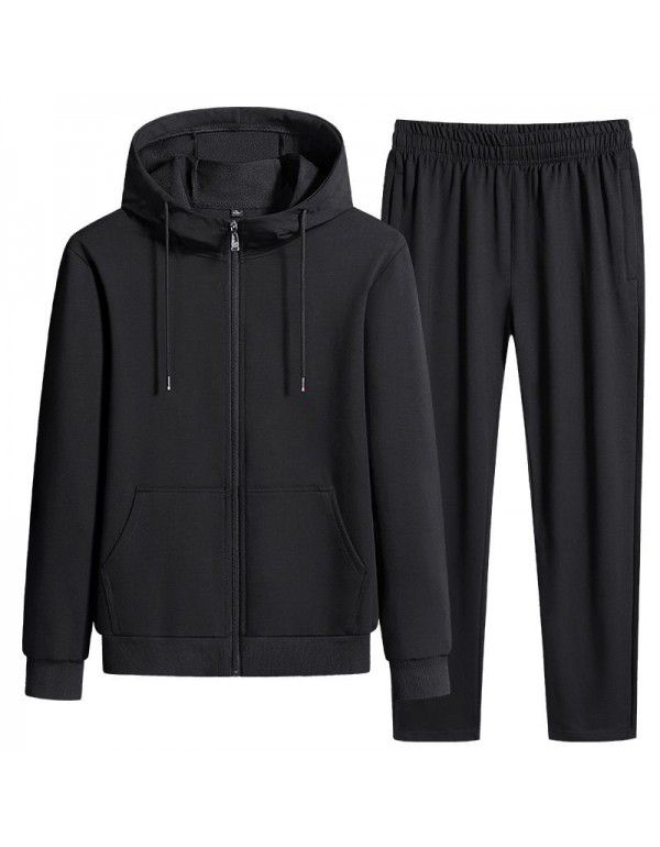 Spring and autumn sports suit men's casual running suit two-piece hood 