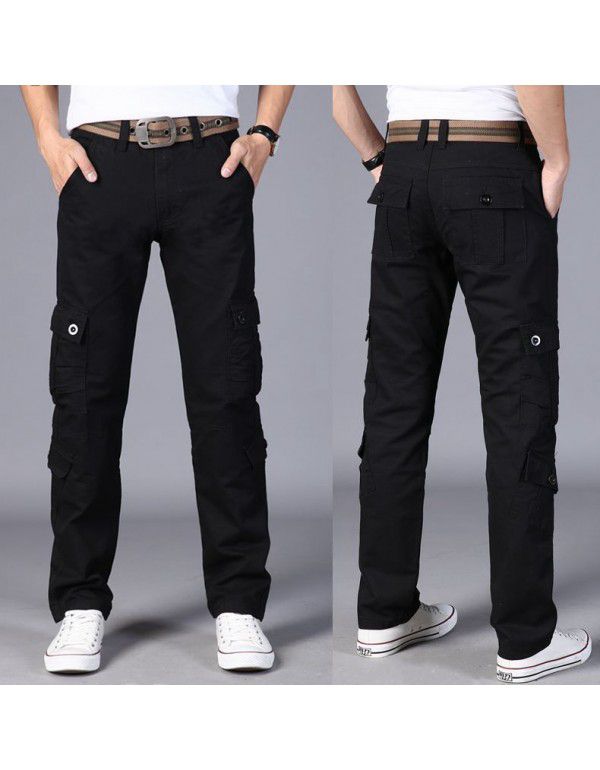 Men's Tough Guy Workwear Pants Outdoor Casual Pants Straight Fit Cotton Multi Bag Pants