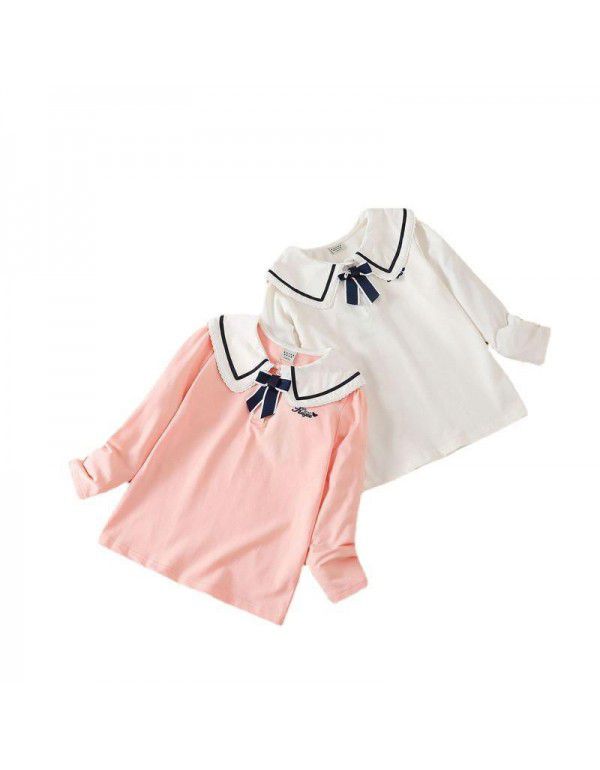 Girls' long-sleeved T-shirt autumn thin children's wear with Korean version of Chinese and large children's lapel bottom shirt Children's top