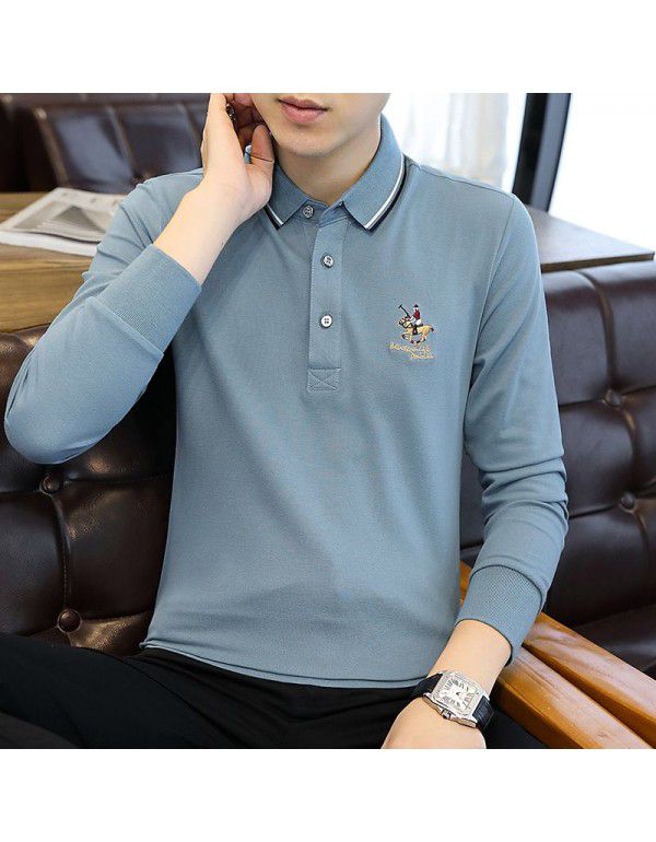 Cotton Dad Long Sleeve T-shirt Men's Autumn Loose Casual Bottom Shirt Middle-aged Polo Shirt Autumn Clothing