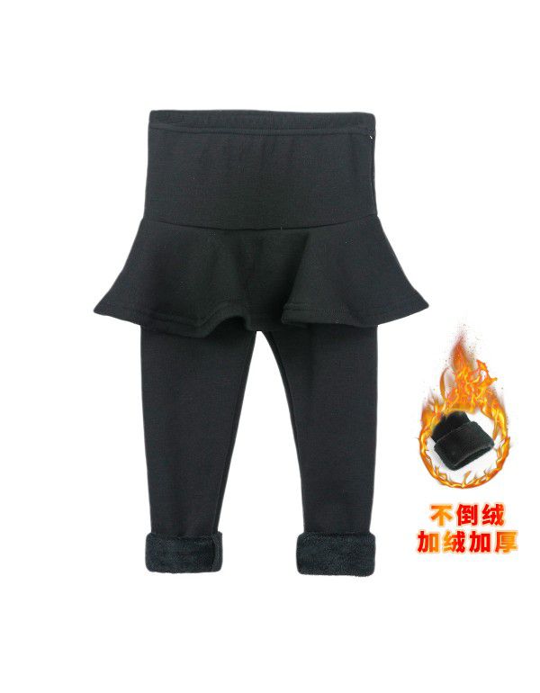 Fake two-piece leggings girls' skirt pants wear plush thickened children's thermal insulation trousers cotton in winter 