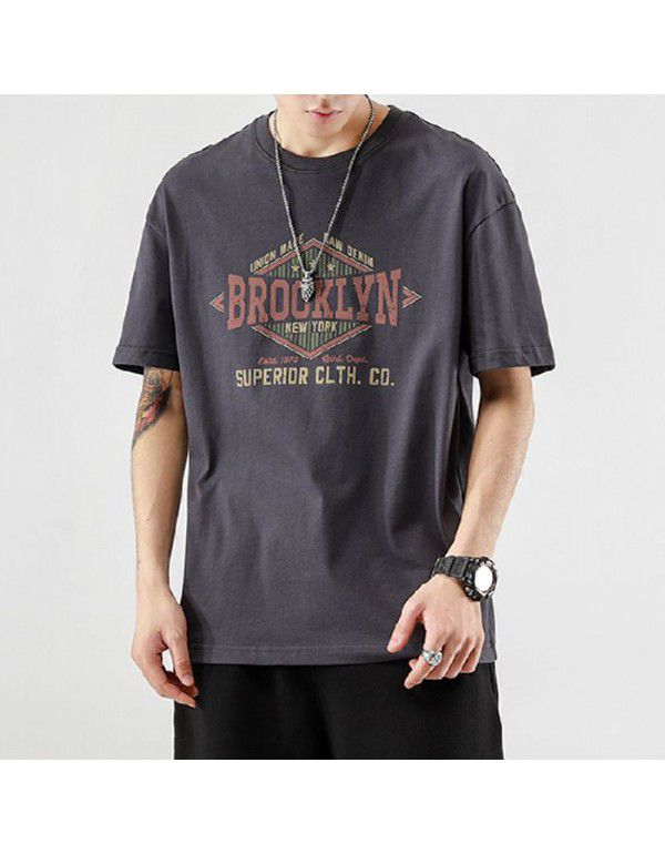 Heavyweight Short Sleeve T-shirt Boys' Summer ins Fashion Design Half Sleeve Loose Large Crew Neck T-shirt