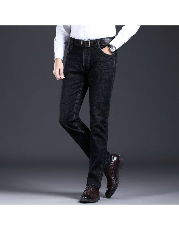 Autumn and Winter New Youth Jeans Men's Slim Fit Thick Elastic Versatile Korean version Feet casual pants Men's wear 