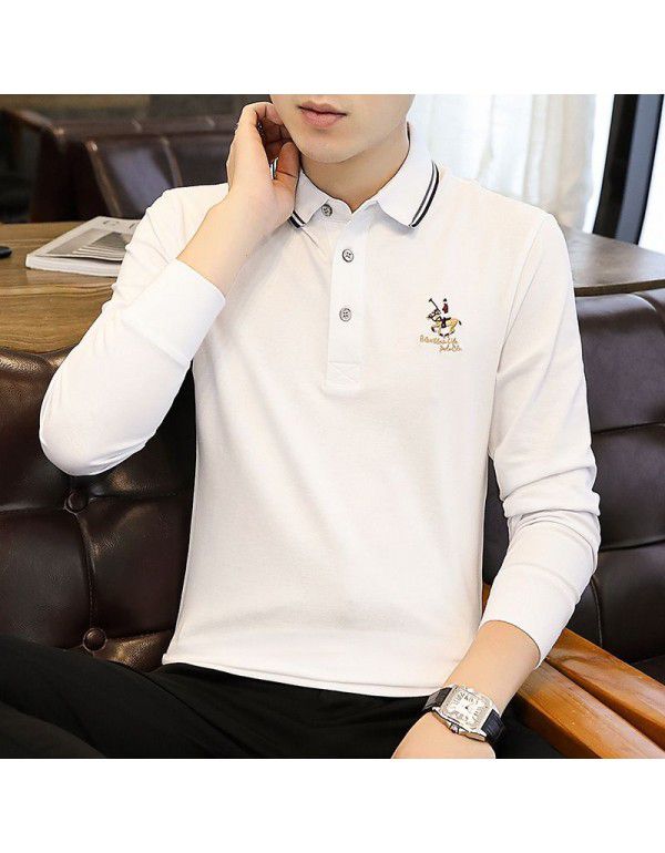 Cotton Dad Long Sleeve T-shirt Men's Autumn Loose Casual Bottom Shirt Middle-aged Polo Shirt Autumn Clothing