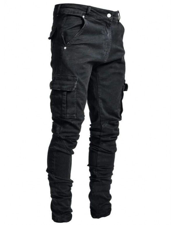 New style jeans Men's side pockets Small leg skinny jeans