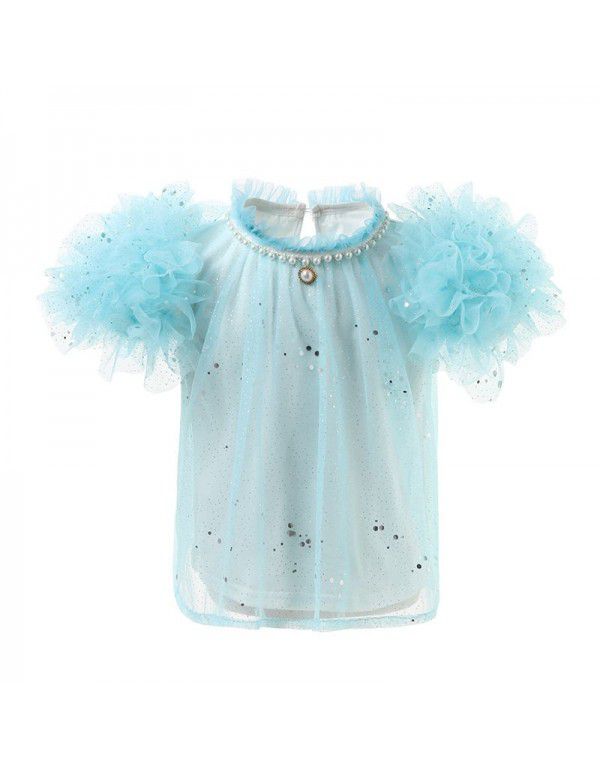 Sweet Bud Sleeve Top Princess Dress New Girls' Short Sleeve T-shirt Popular Children's Wear