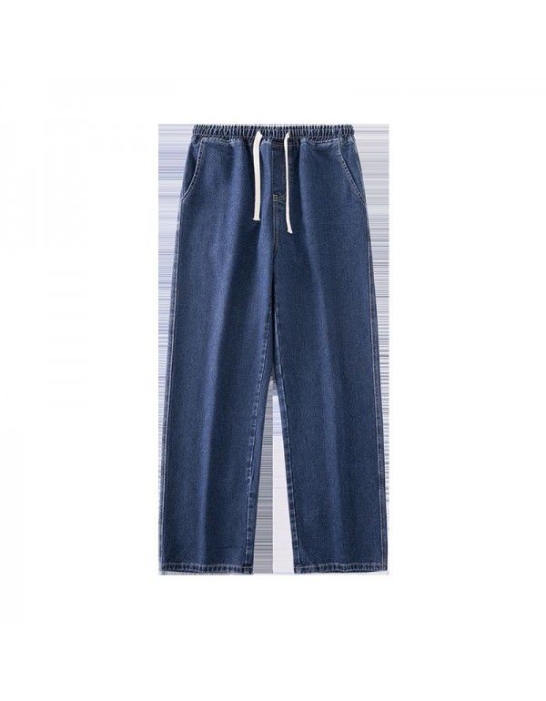 Men's Jeans Elastic Waist Straight Tube Loose Pants Autumn New Korean Fashion Versatile Casual Pants