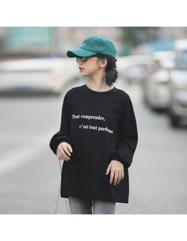 Girls' loose printed cotton T-shirt Long middle and large children's top Japanese and Korean casual fashion manufacturers