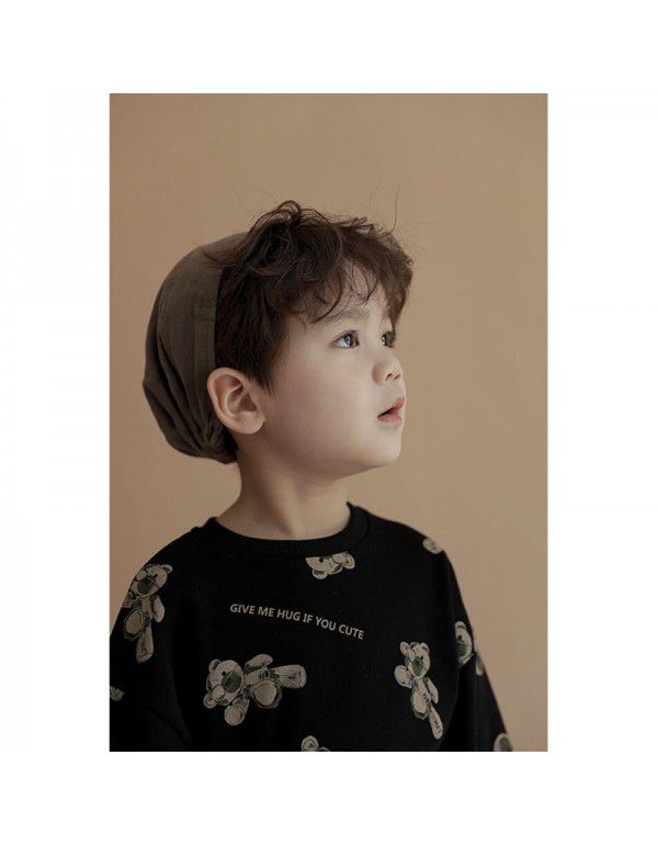 Boys' Sweater Spring and Autumn Cartoon Print Long Sleeve T-shirt Children's Korean Underlay Shirt Top