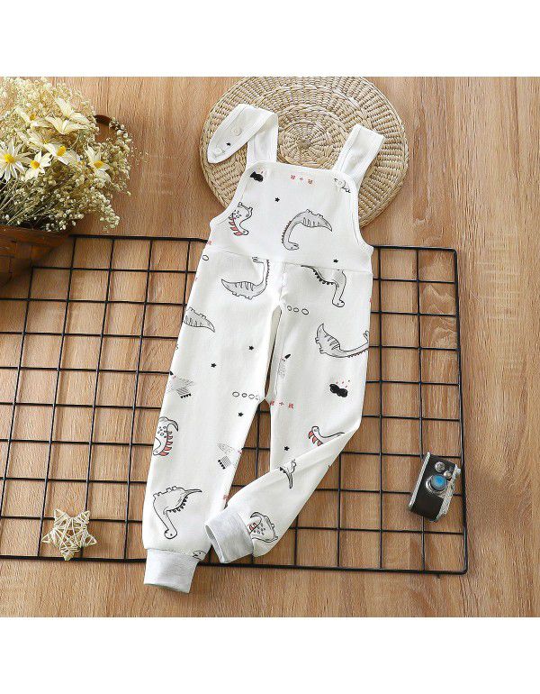 Baby Spring and Autumn Strap Pants Boys and Girls' Home Open Pants Children's Kindergarten Lunch Pants High Waist Calf Pants 