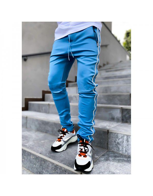 Spring and Autumn Work Wear Pants Men's Fashion Brand Elastic Multi Pocket Reflective Straight Sleeve Sports Fitness Casual Pants