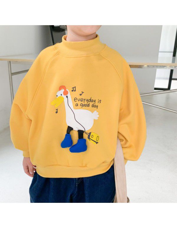 Children's plush sweater Boys and girls' thermal T-shirt Korean version round neck pullover cartoon lion head top