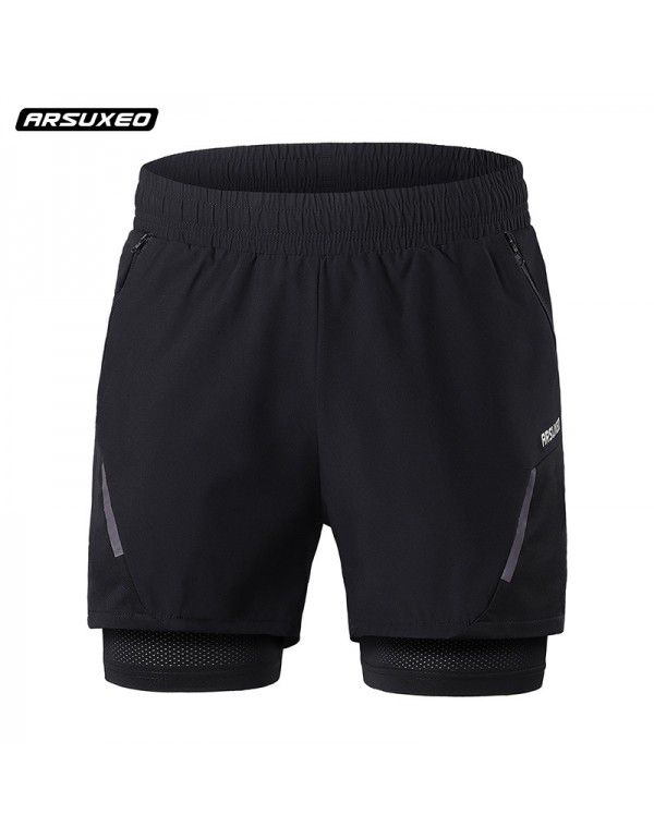 Aisuo Cross-border New Summer Outdoor Sports Running Fitness Shorts Men's Breathable Inner Lining Anti Walking Light Quick Drying B210