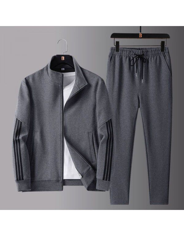 New men's spring and autumn sportswear suit middle-aged father's loose sweater three-piece large casual coat 