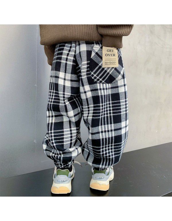 Boys' pants Autumn and winter casual pants New style children's winter clothes plush thickened fried street winter casual pants