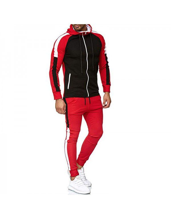 Spring and Autumn New Fashion Stripes Color-blocking Large Men's Hooded Sweater Sweatsuit