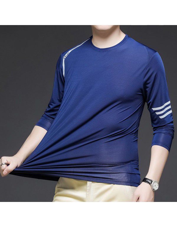 New Spring/Summer Ice Sports T-shirt Men's Thin Business Stretch Ice Silk T-shirt Men