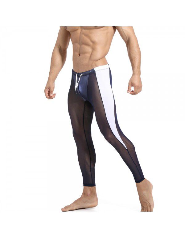 Men's cycling sports pants mesh breathable fitness training tights high elastic