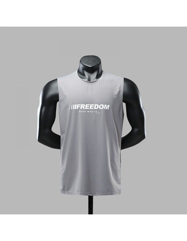 Men's basketball sports vest sleeveless T-shirt fitness training vest quick-drying ice silk running short sleeve top 