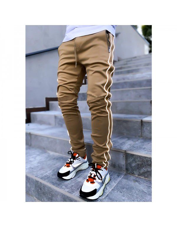 Spring and Autumn Work Wear Pants Men's Fashion Brand Elastic Multi Pocket Reflective Straight Sleeve Sports Fitness Casual Pants