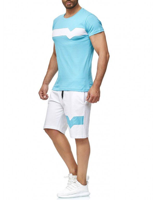 New men's summer sports suit men's short sleeve short cotton color contrast casual sports suit men 