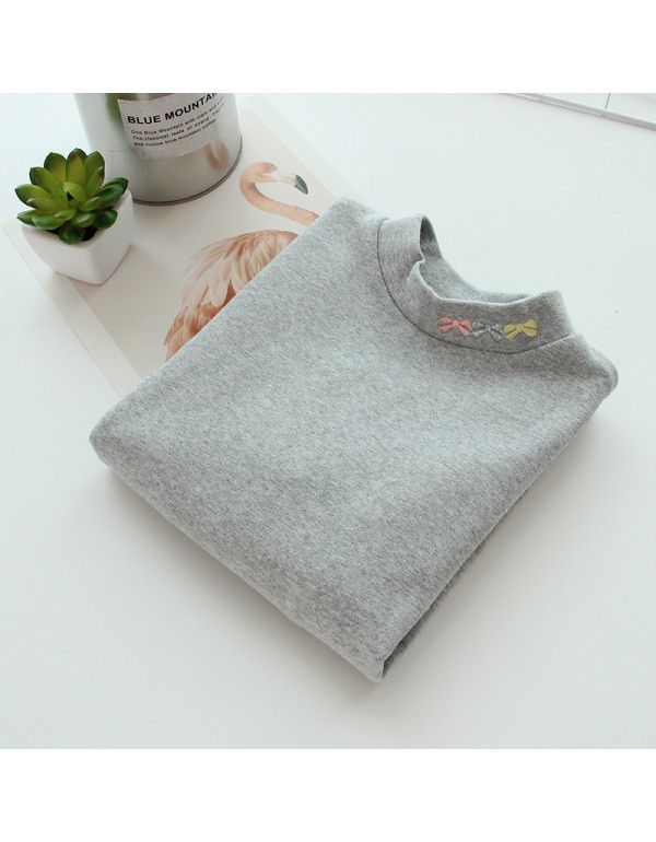 Children's cotton bottom shirt, girl's half-high neck T-shirt, medium and large children's versatility, autumn clothes, thick autumn and winter style 