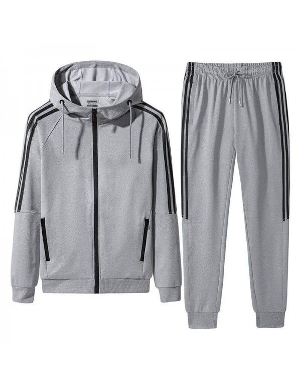 Autumn and Winter Three Bars New Sports Set Men's Cardigan Pants Two Piece Hoodie