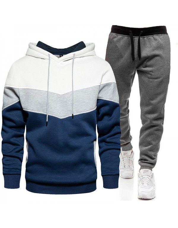 Hip Hop Sweater Set Men's Fashion Three Contrast Hoodie Sweatshirt 